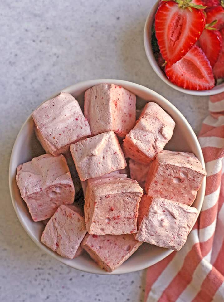 a bowl of strawberry marshmallows 
