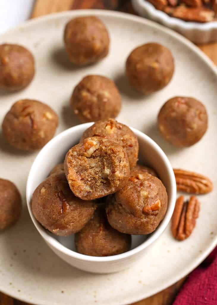 small bowl full of paleo vegan pecan pie bites 