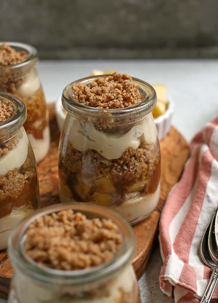 side view of the layers of paleo vegan caramel apple parfaits 