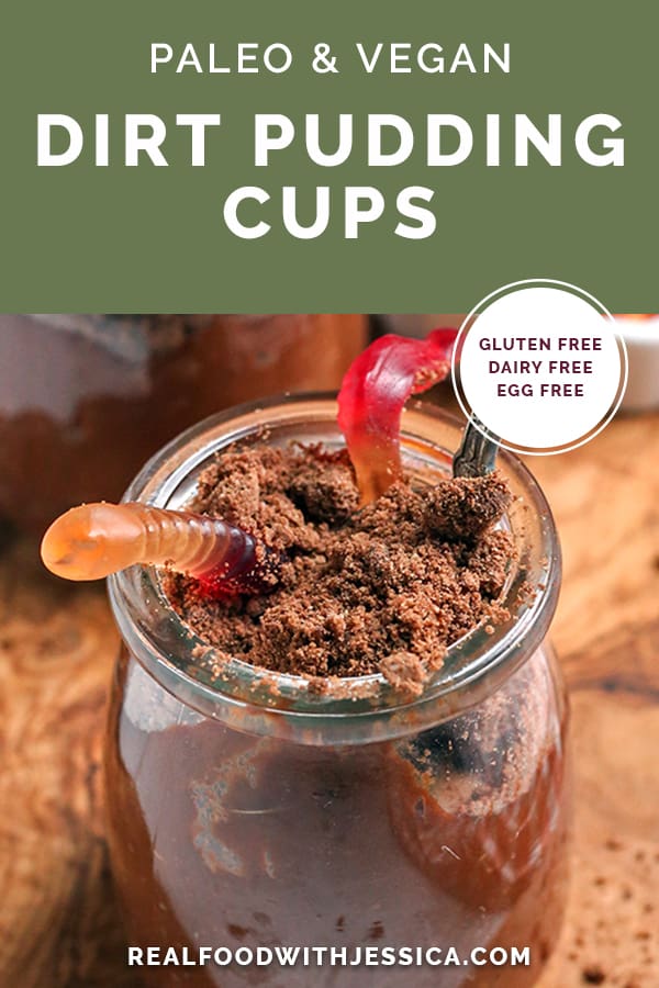 paleo vegan dirt pudding cups with text