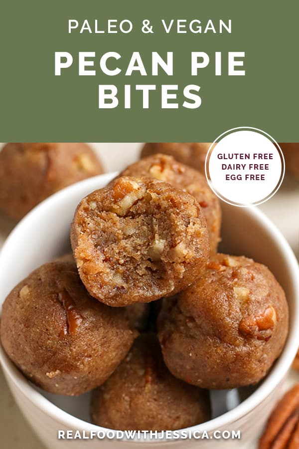 paleo vegan pecan pie bites with text 