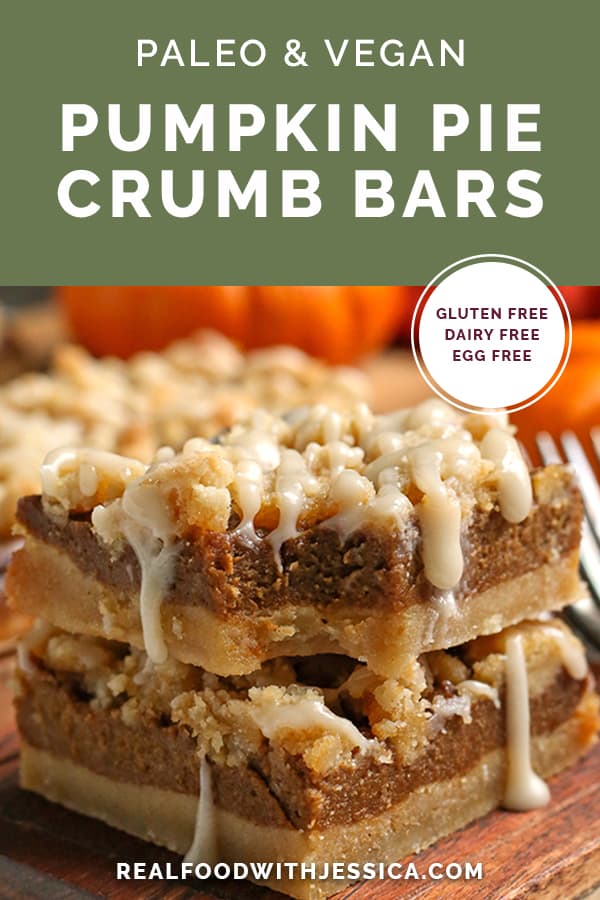 paleo vegan pumpkin crumb bars with text