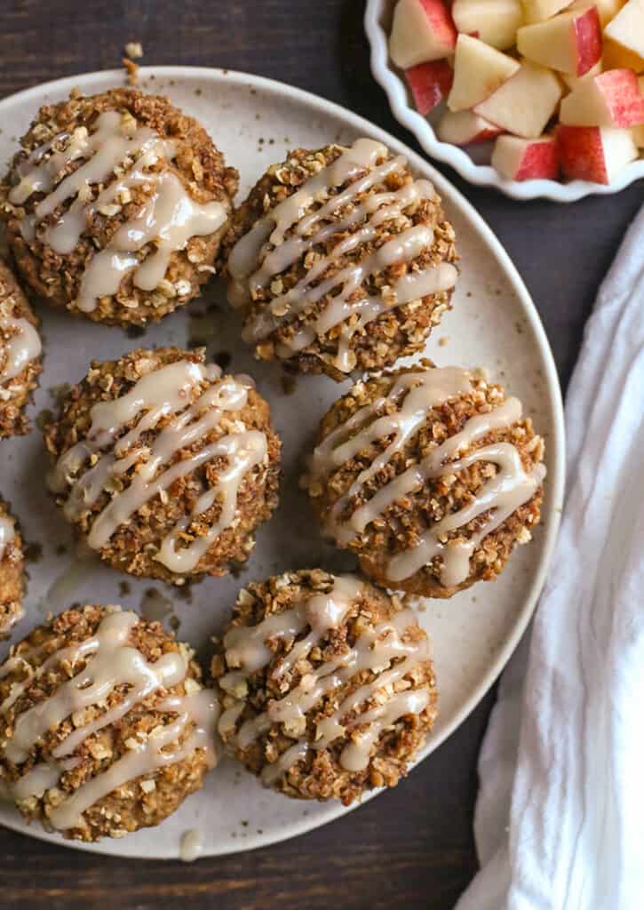 top view of a plate of gluten free applesauce oatmeal muffins 