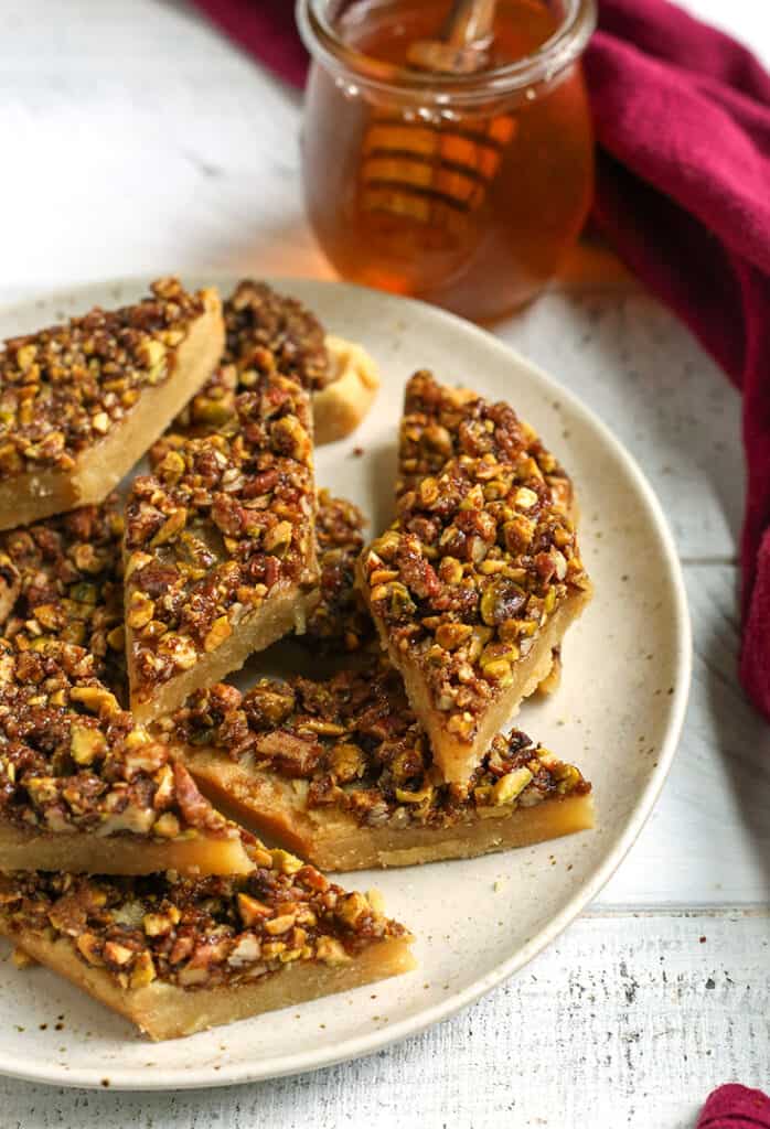 healthy baklava bars on a plate 