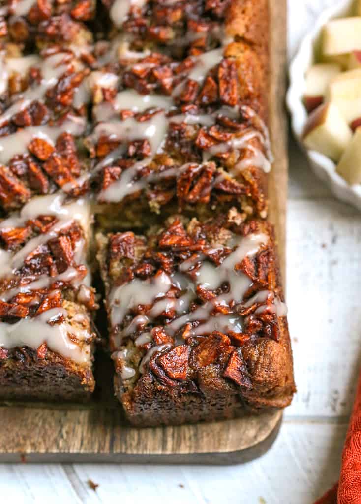 close up of olive oil apple cake 