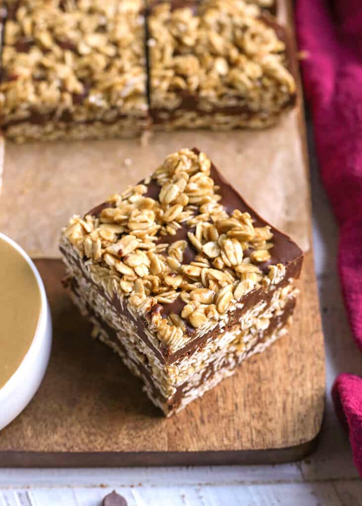 a stack of two oatmeal chocolate fudge bars 