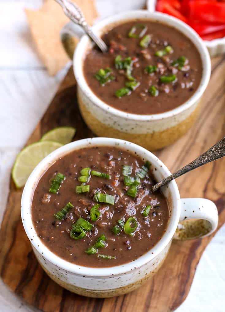 dairy free black bean soup in a bowl 