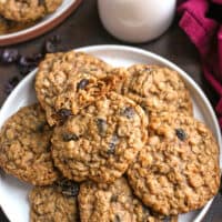 Chewy Oatmeal Cranberry Walnut Cookies on a plate.