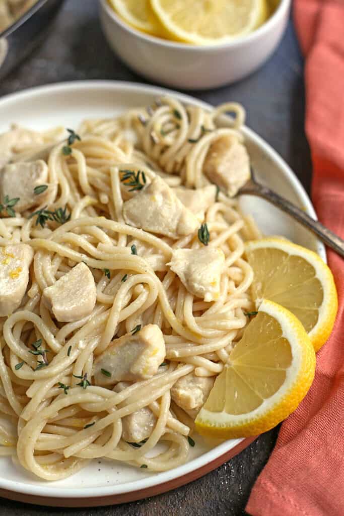 close up of a plate of lemon butter pasta 