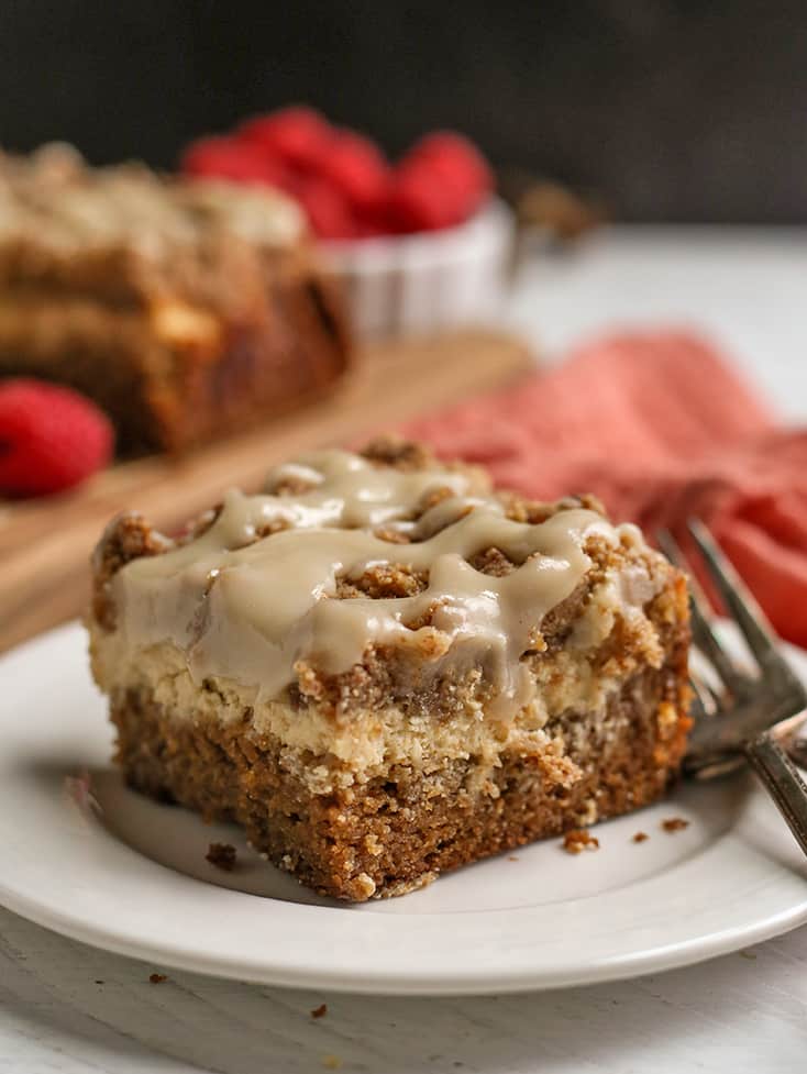 small plate with a piece of cheesecake coffee cake 