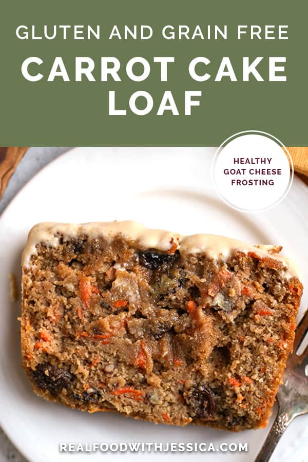 paleo carrot cake bread with text 