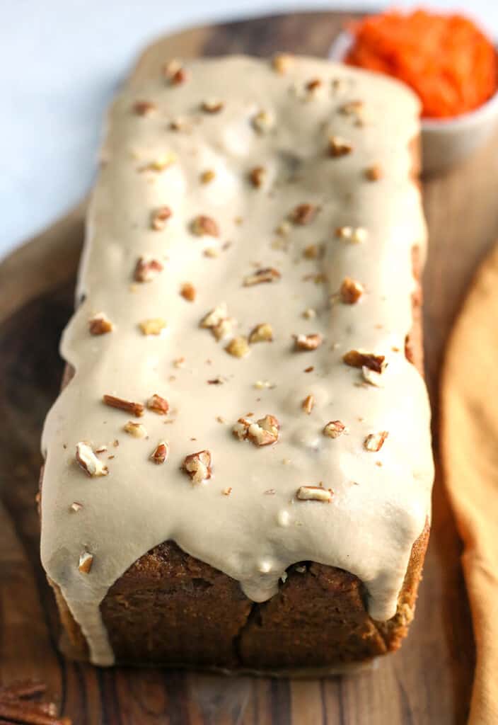 top view of the whole loaf of bread, frosting on top 