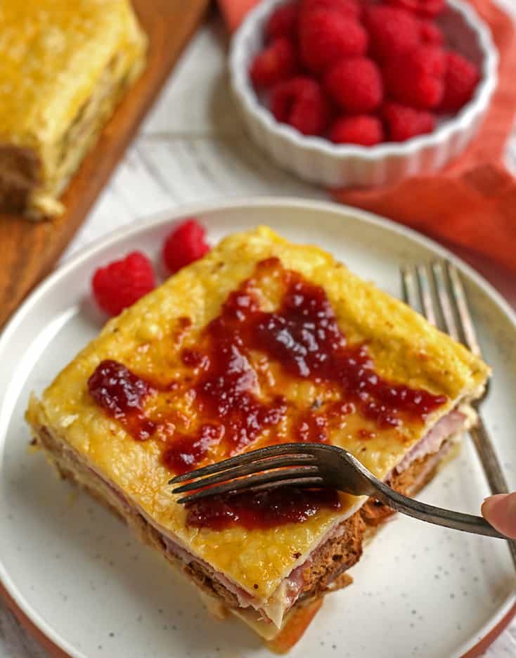 a piece of grain free monte cristo casserole 