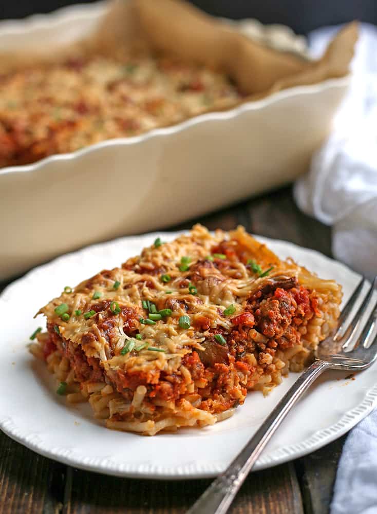 a piece of gluten free spaghetti pie on a plate 