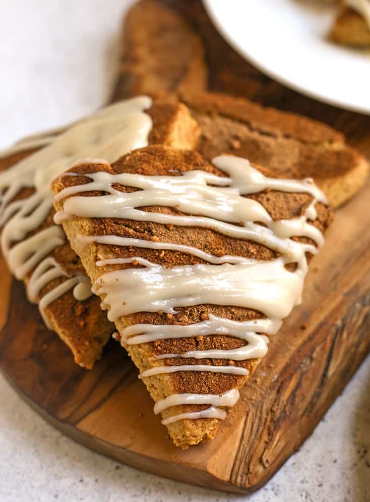 cinnamon roll scones on a cutting board