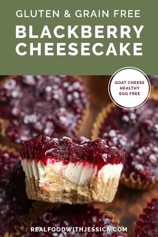 gluten free blackberry cheesecake with text 