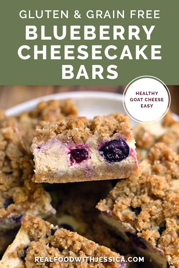 blueberry cheesecake bars with text 