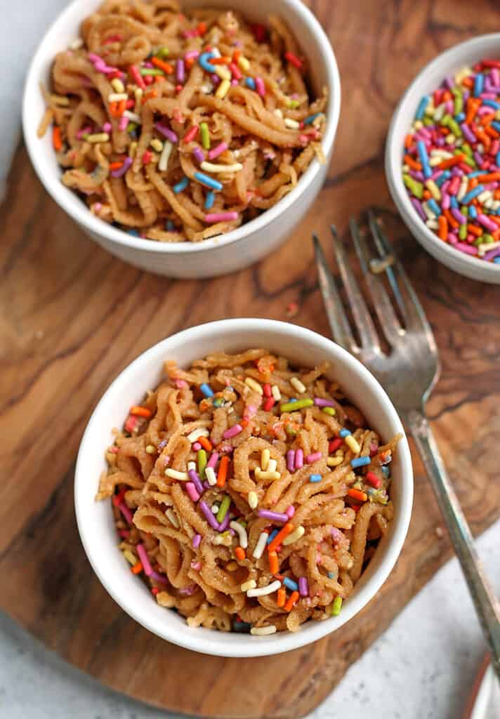 bowl of funfetti spaghetti 