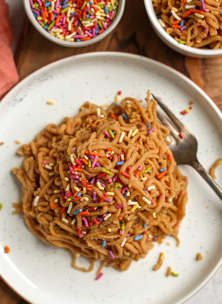 paleo cookie dough spaghetti with sprinkles 