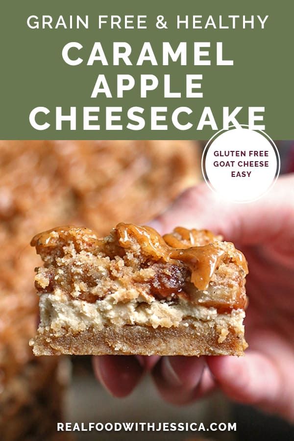 caramel apple cheesecake bars with text 