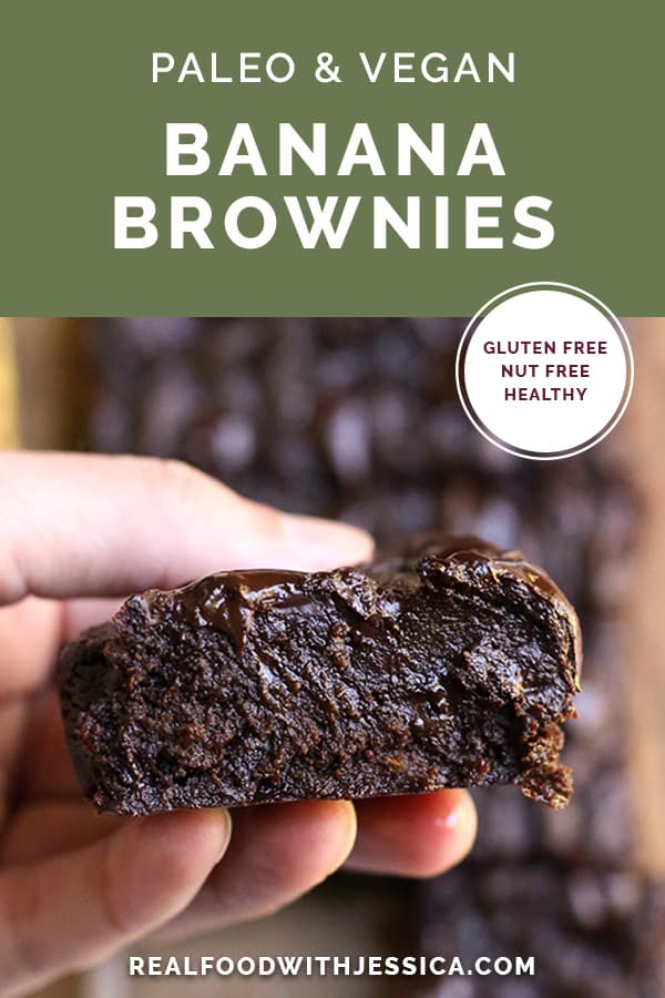 vegan nut free banana brownies with text 