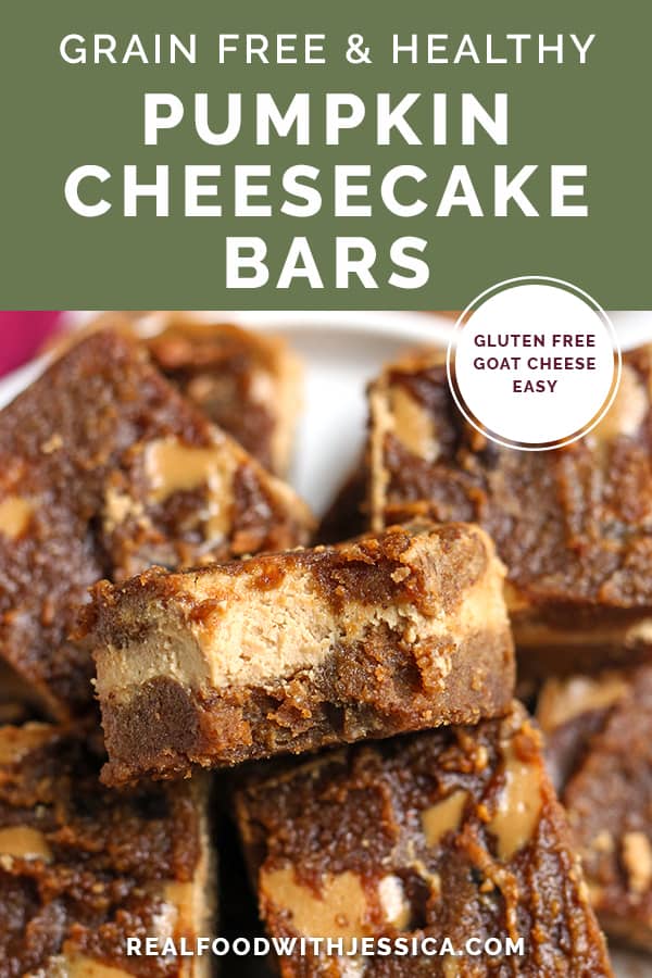 pumpkin cheesecake bars with text 