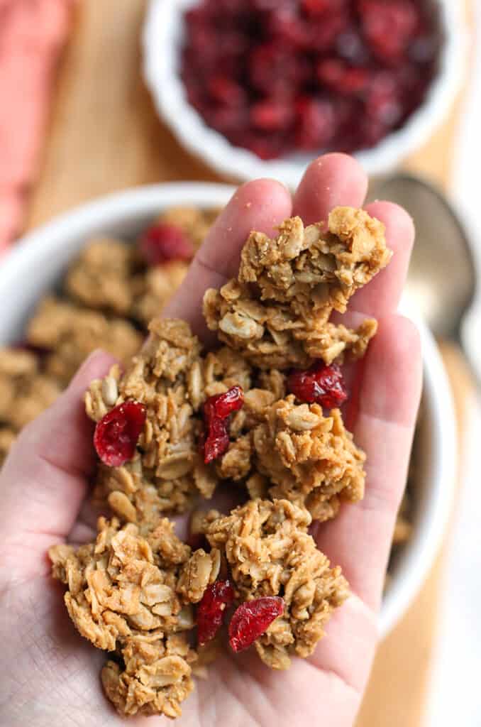 hand holding gluten free nut free granola 