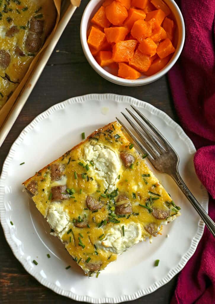 piece of butternut squash breakfast casserole on a plate 