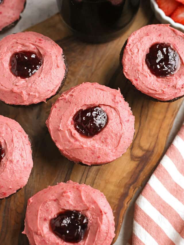 Gluten Free Chocolate Cupcakes with Strawberry Frosting
