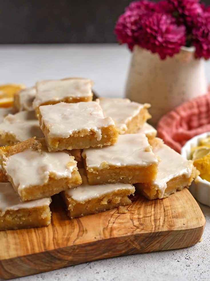 stack of grain free lemon pop tart bars on a cutting board 