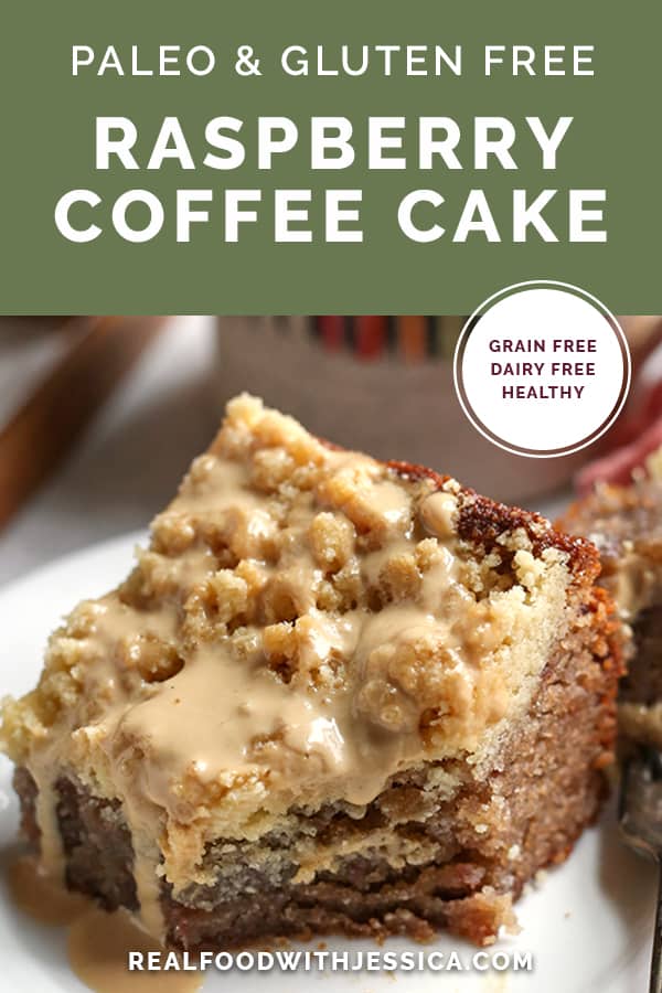 paleo raspberry coffee cake with text 